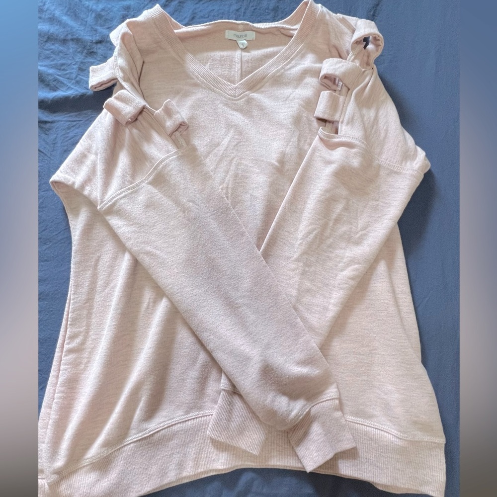 Pink open shoulder crew neck sweater